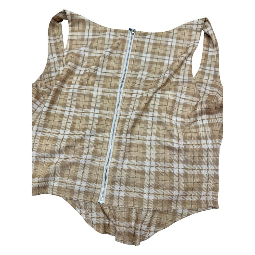 Miaou Campbell Corset Top Green Plaid Boned Square Neck XL - Picture 6 of 6